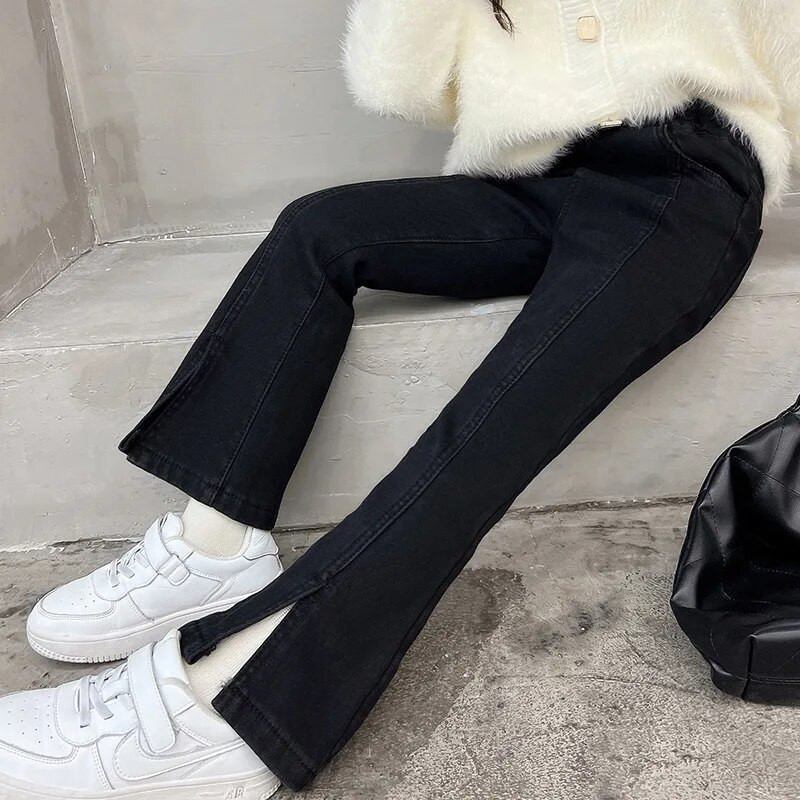 Vaikiškos kelnės su apačia mergaitei suskaldyti džinsai kūdikiams džinsiniai kelnės vaikams mergaičių balti džinsai