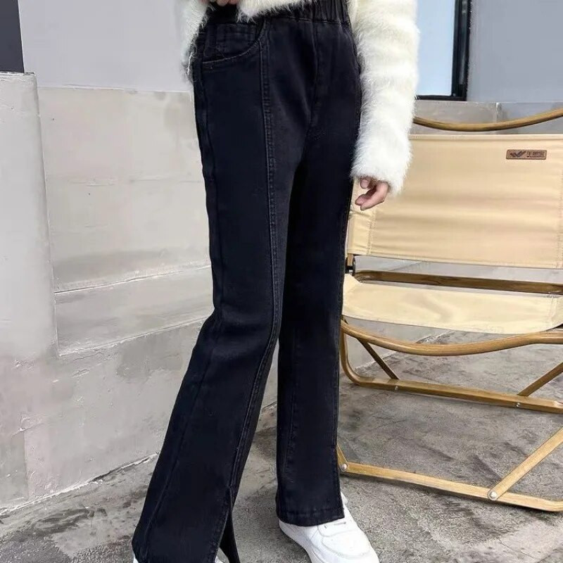 Vaikiškos kelnės su apačia mergaitei suskaldyti džinsai kūdikiams džinsiniai kelnės vaikams mergaičių balti džinsai