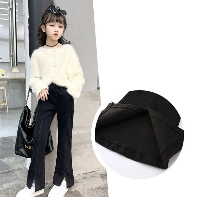 Vaikiškos kelnės su apačia mergaitei suskaldyti džinsai kūdikiams džinsiniai kelnės vaikams mergaičių balti džinsai