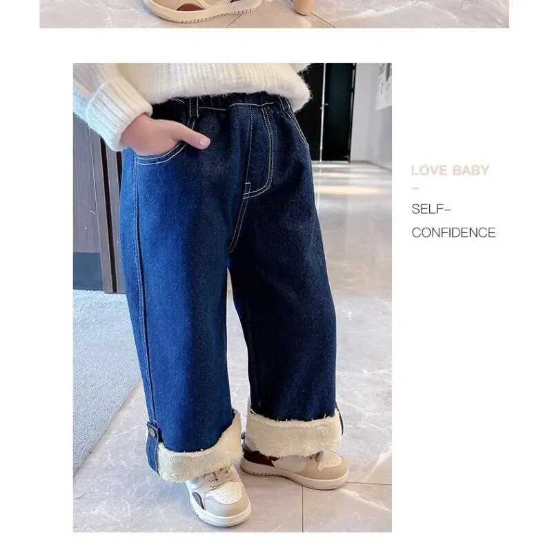 Κορίτσια βελούδινα τζιν Παιδικά φαρδιά παντελόνια 2024 Νέο μωρό παντελόνι χειμωνιάτικο παντελόνι Παιδικό ζεστό τζιν παντελόνι 2 4 6 8 10 έτους