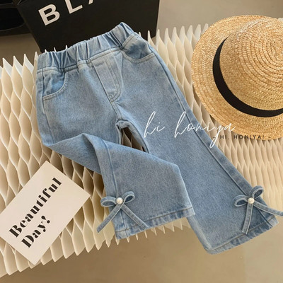 2023 m. mados Merginos Kūdikiams Karoliukai Bow Džinsai Kelnės Vaikams Džinsinės Kelnės Vaikams Pavasario Rudens Kelnės Drabužiai