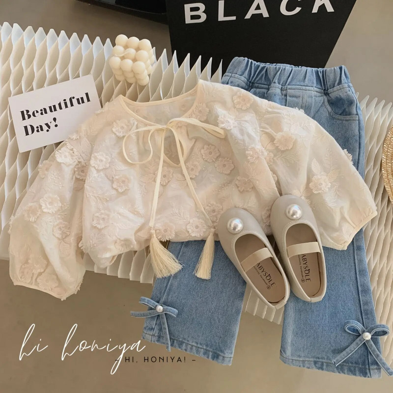 2023 m. mados Merginos Kūdikiams Karoliukai Bow Džinsai Kelnės Vaikams Džinsinės Kelnės Vaikams Pavasario Rudens Kelnės Drabužiai