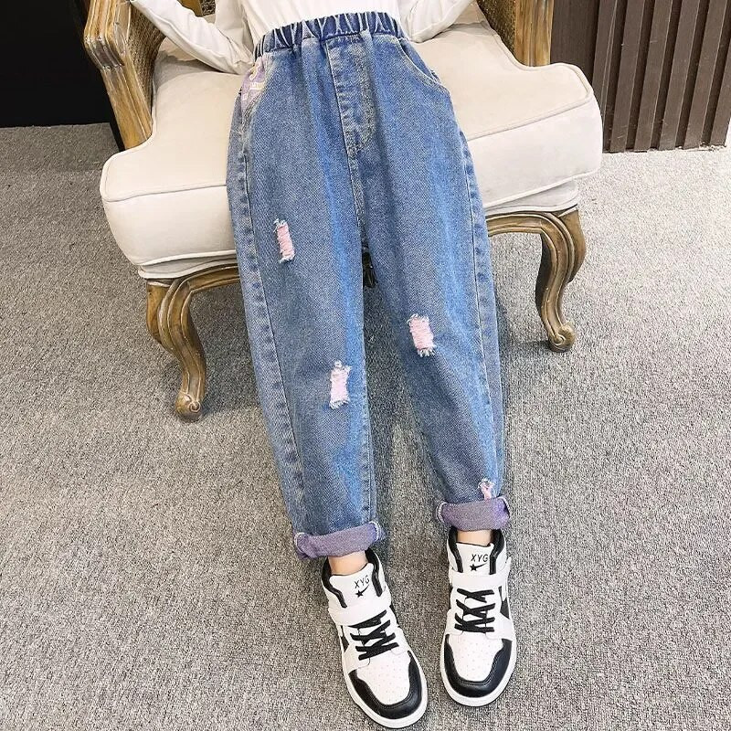 Dječje traperice za djevojčice Široke hlače Dječje djevojčice Duge traper hlače Proljeće Jesen 4 do 12 god.