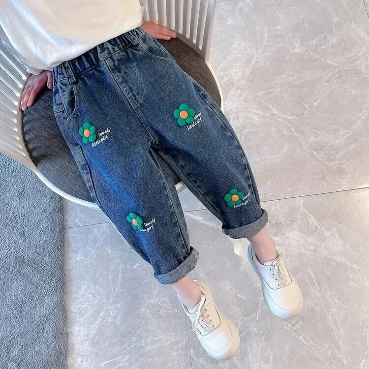 Beebitüdruk Sinised Teksad Lapsed Teksapüksid Laste Lillepüksid Tüdrukud Riided Kevad Sügis 2-9 aastat