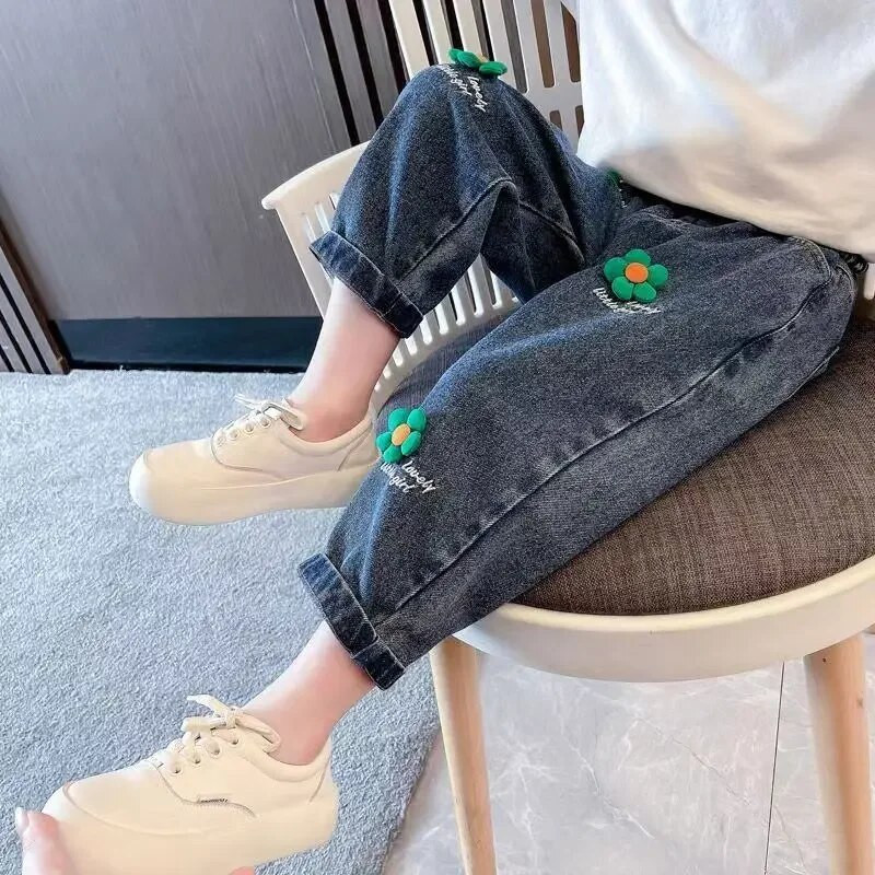 Beebitüdruk Sinised Teksad Lapsed Teksapüksid Laste Lillepüksid Tüdrukud Riided Kevad Sügis 2-9 aastat