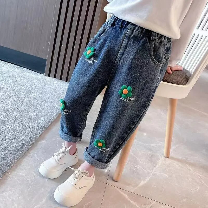 Beebitüdruk Sinised Teksad Lapsed Teksapüksid Laste Lillepüksid Tüdrukud Riided Kevad Sügis 2-9 aastat