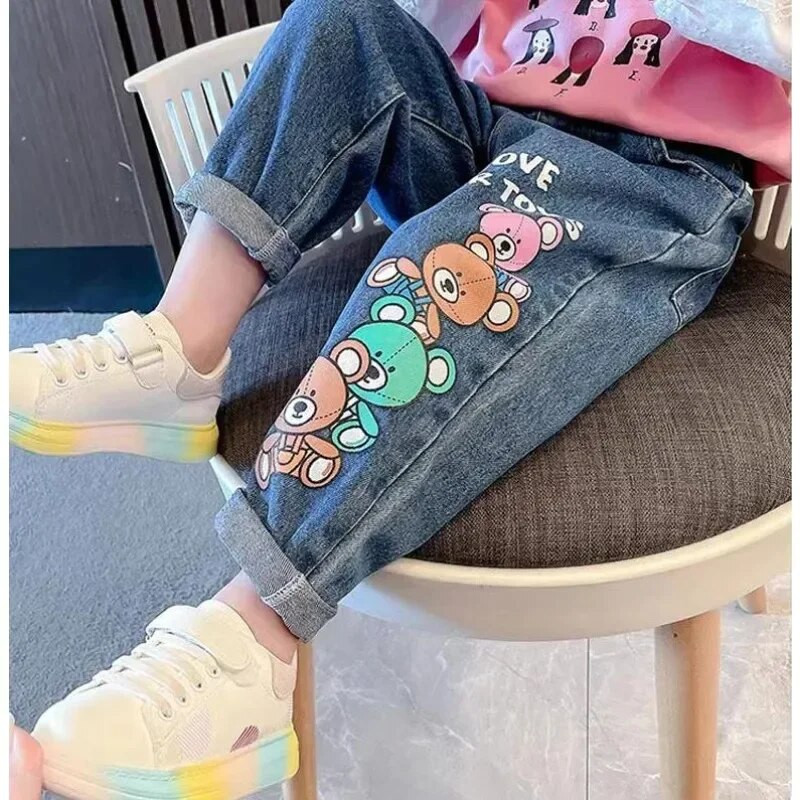 Baby Girl Jeans Cartoon Παιδικά τζιν παντελόνι Baby Stretch παντελόνι Φθινόπωρο Άνοιξη Παιδικά Κορίτσια Απαλό μπλε τζιν