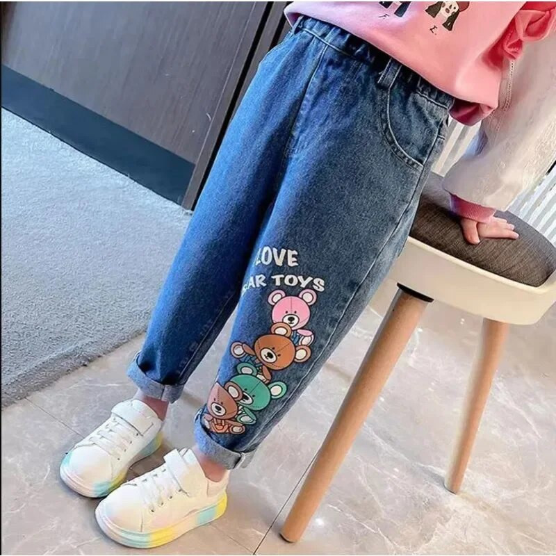 Baby Girl Jeans Cartoon Παιδικά τζιν παντελόνι Baby Stretch παντελόνι Φθινόπωρο Άνοιξη Παιδικά Κορίτσια Απαλό μπλε τζιν