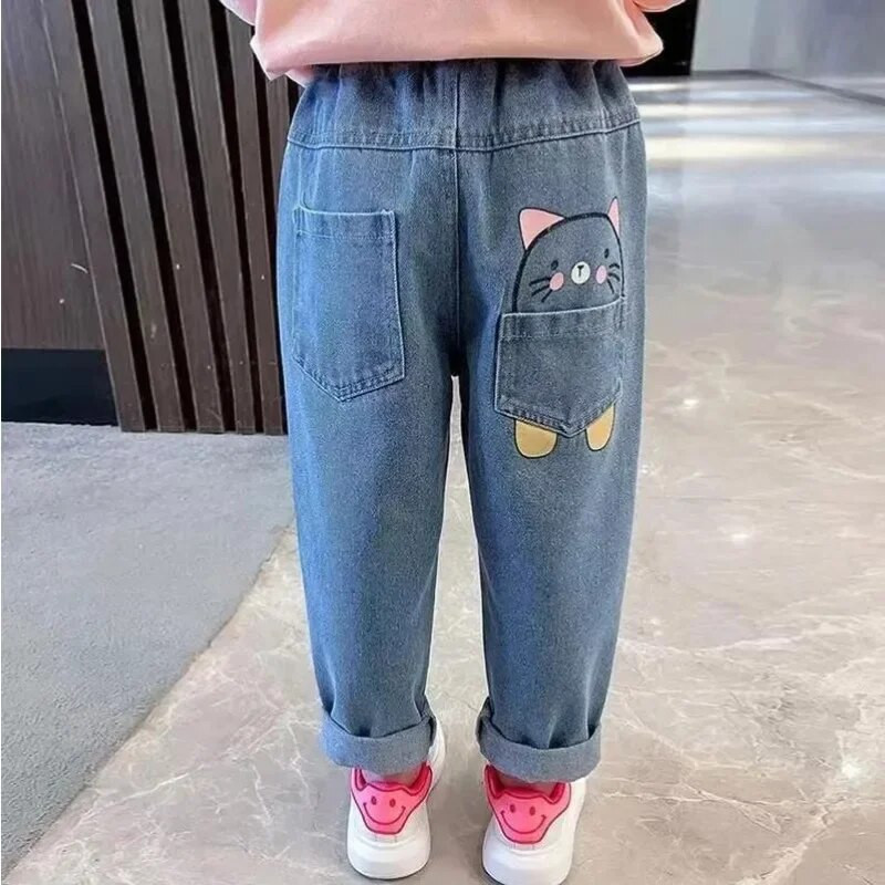 Baby Girl Jeans Cartoon Παιδικά τζιν παντελόνι Baby Stretch παντελόνι Φθινόπωρο Άνοιξη Παιδικά Κορίτσια Απαλό μπλε τζιν