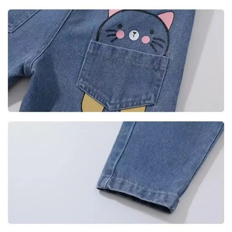 Baby Girl Jeans Cartoon Παιδικά τζιν παντελόνι Baby Stretch παντελόνι Φθινόπωρο Άνοιξη Παιδικά Κορίτσια Απαλό μπλε τζιν