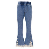 Lapsed, tüdrukud, lõhikuga pitsist ääris, laienevad teksad, vabaaja elastne vöökoht, kellukese alaosaga teksapüksid taskutega