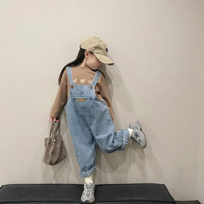 2023 m. nauji vaikiški džinsiniai kombinezonai solidūs vaikiški laisvi kelnės Mieli mažų mergaičių kombinezonai rudeniniai berniukų dirželiai kelnaitės Drabužiai