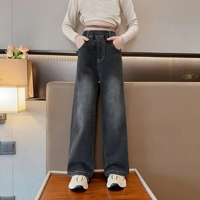 Paauglių mergaičių džinsai pavasario rudens korėjiečių laisvalaikio retro mėlynos džinsinės kelnės Madingi elastingi juosmens džinsai mergaitėms Nauji drabužiai