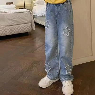 Paauglių mergaičių džinsai pavasario rudens korėjiečių laisvalaikio retro mėlynos džinsinės kelnės Madingi elastingi juosmens džinsai mergaitėms Nauji drabužiai