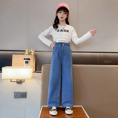 Paauglių mergaičių džinsai pavasario rudens korėjiečių laisvalaikio retro mėlynos džinsinės kelnės Madingi elastingi juosmens džinsai mergaitėms Nauji drabužiai