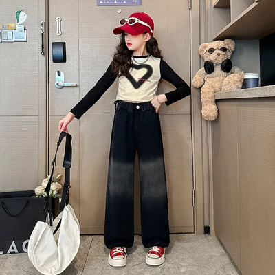 Paauglių mergaičių džinsai pavasario rudens korėjiečių laisvalaikio retro mėlynos džinsinės kelnės Madingi elastingi juosmens džinsai mergaitėms Nauji drabužiai