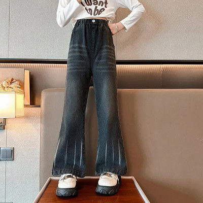 Paauglių mergaičių džinsai pavasario rudens korėjiečių laisvalaikio retro mėlynos džinsinės kelnės Madingi elastingi juosmens džinsai mergaitėms Nauji drabužiai
