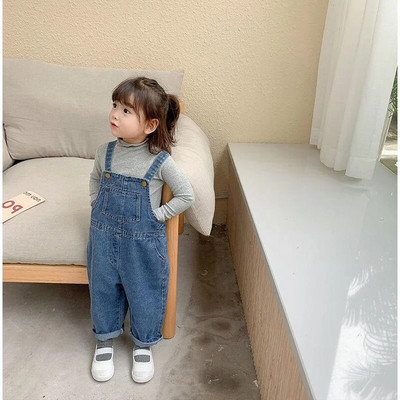 Uus suvine Denim Beebi Tüdruku Kombinesoonid Tugevad Teksad Kombinesoon Tasku Lastele Vabaajalised Avarad püksid Sinised Laste Kombinesoonid