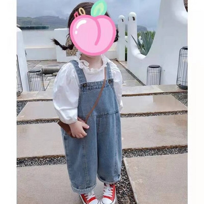 Uus suvine Denim Beebi Tüdruku Kombinesoonid Tugevad Teksad Kombinesoon Tasku Lastele Vabaajalised Avarad püksid Sinised Laste Kombinesoonid