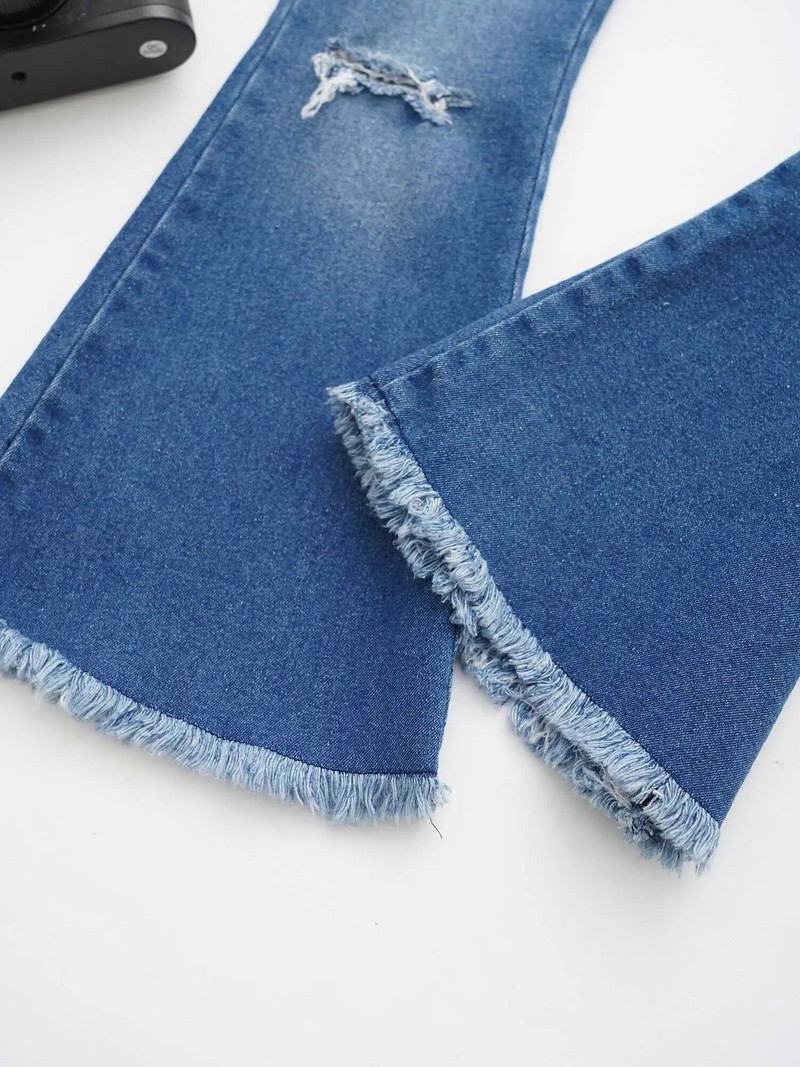 6–14 m. mergaičių laisvalaikio džinsai, madingi korėjietiški, tamprūs, plėšyti džinsai, ilgos kelnės vaikams, kasdieninės kelnės