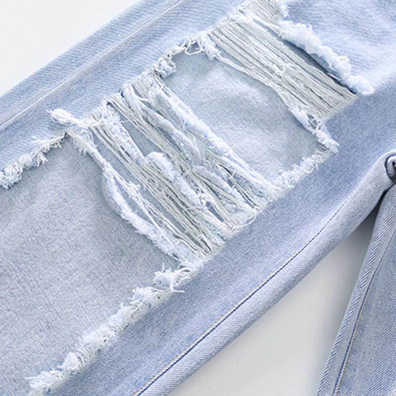 Lapsed Tüdrukud Lastepüksid Mood lahtised rebenenud teksad Elastsed vöötaskud Laia säärega vaevatud teksapüksid igapäevaseks kandmiseks