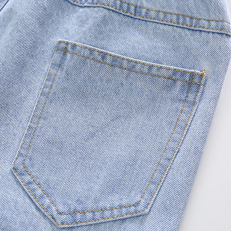 Lapsed Tüdrukud Lastepüksid Mood lahtised rebenenud teksad Elastsed vöötaskud Laia säärega vaevatud teksapüksid igapäevaseks kandmiseks