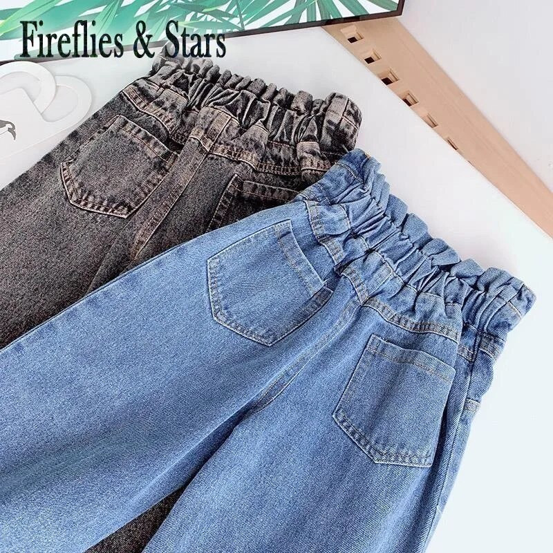 Pavasaris ruduo Mergaičių Džinsai Kūdikiams Džinsinės Kelnės Vaikams Plačios Kelnės Vaikams Apačios Gatvės apranga aukštu juosmeniu Sagos nuo 3 iki 14 m.