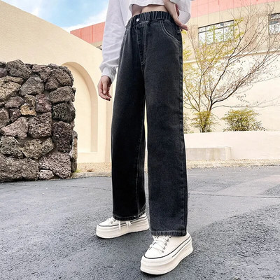 Jaapani Korea stiilis tüdruk Kevad sügis Sirged laiad püksid Moodsad lapsed Denim Teksad Teismelised vabaaja püksid 4-14 aastat vana