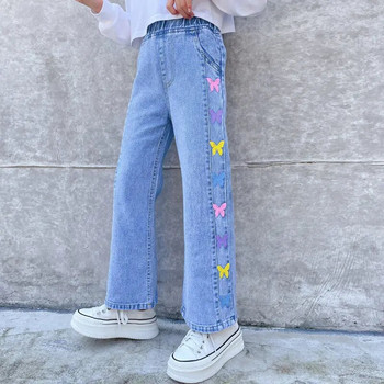Елегантен дизайн, тийнейджърски детски дънки, панталони за момичета, дънкови панталони, тийнейджърски детски пеперудени дрехи за 4, 5, 7, 9, 11, 13, 14 години