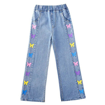 Елегантен дизайн, тийнейджърски детски дънки, панталони за момичета, дънкови панталони, тийнейджърски детски пеперудени дрехи за 4, 5, 7, 9, 11, 13, 14 години