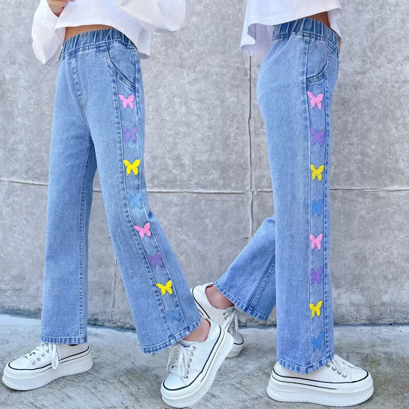 Κομψό Σχέδιο Εφηβικό Παιδικό Τζιν Παντελόνι για Κορίτσια Τζιν Παντελόνι Εφηβικό Παιδικό Ρούχα πεταλούδας για 4 5 7 9 11 13 14 ετών