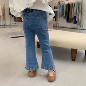 Mergaičių džinsai aukštu juosmeniu, plonos džinsinės kelnės, 2022 m. pavasario rudens korėjietiško stiliaus platėjančios kelnės 2–7 m.