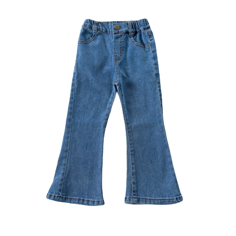Mergaičių džinsai aukštu juosmeniu, plonos džinsinės kelnės, 2022 m. pavasario rudens korėjietiško stiliaus platėjančios kelnės 2–7 m.