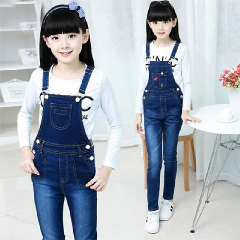 Rebenenud teksad Kombinesoonid Tüdrukutele Denimpüksid Lastele Teksad Jumpsuit Mood Teismeliste Sügisriided 3 4 6 8 10 12 Väikelaste püksid