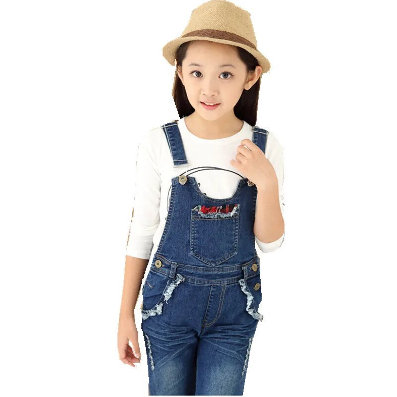 Uued Laste teksakombinesoonid Kombinesoon Tüdrukutele Hole Ripped Teksad Püksid Laste Denim Bib Jumpsuit Teismeliste Teksad Suspend püksid