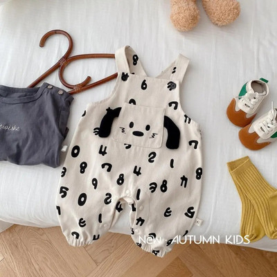 2023 m. Korėjos kūdikių berniukų pavasario rudens kelnės Medvilninės laisvos lopytos animacinių filmų kelnaitės, spausdintos raidės, languotos berniukų kelnės