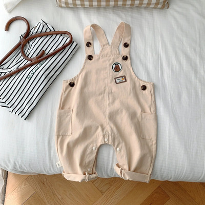 2023 m. Korėjos kūdikių berniukų pavasario rudens kelnės Medvilninės laisvos lopytos animacinių filmų kelnaitės, spausdintos raidės, languotos berniukų kelnės