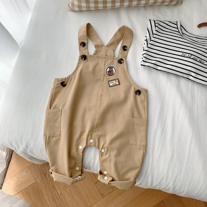 2023 m. Korėjos kūdikių berniukų pavasario rudens kelnės Medvilninės laisvos lopytos animacinių filmų kelnaitės, spausdintos raidės, languotos berniukų kelnės