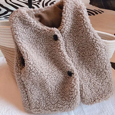 Toamnă Iarnă Bebeluș Lână Miel Plus Vestă din catifea Fete Băieți Vestă de pluș cu un singur piept Gât în V Copii Călduș Modă Mantocă caldă