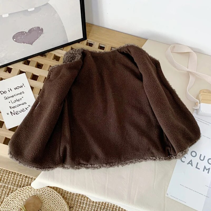 Φθινοπωρινό χειμερινό μωρό αρνί μαλλί συν βελούδινο γιλέκο για κορίτσια Αγόρια βελούδινο γιλέκο μονό στήθος V λαιμόκοψη Παιδικό ζεστό μόδα Ζεστό παλτό