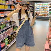 13 14 15 16 Yrs Kid Teens Κορίτσι preppy jumpsuits γυναικεία φοιτήτρια Σχολείο Καλοκαιρινό φαρδύ τζιν σορτς τζιν παντελόνι Rompers τιράντες