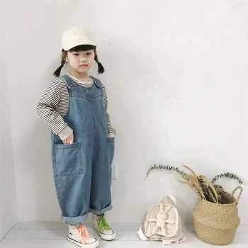 Нова корейска версия на пролетните и есенните модели Бебешки ежедневни дънкови гащеризони за момчета и момичета Дънки