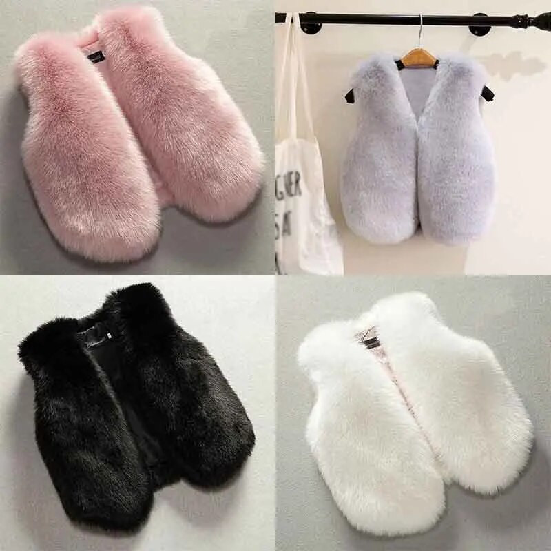 Sügis ja talv Lapsed Tüdrukud Kunstkarusnahast Vest Mood Paks Soe Vest Laste Pealisrõivad Tüdrukute mantlid Jope Riided