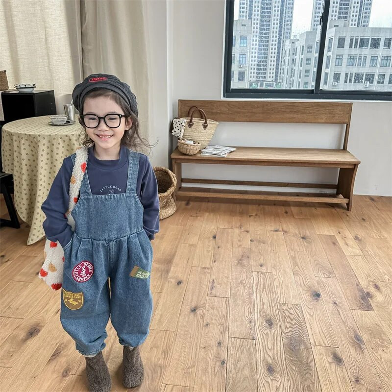 Rudens žiemos vaikams plius aksominiai kombinezonai Retro berniukui vaikiškos kelnaitės Kombinezonas mergaitei kūdikiui vilnos storos džinsinės kelnės mažiems vaikams