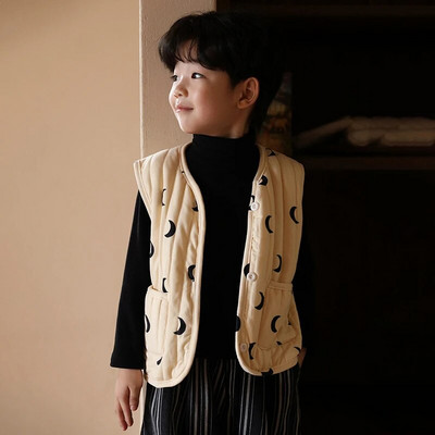 Jesenski dječji prsluk Topli, deblji dječji pamučni prsluk s printom Dječja gornja odjeća Kaput Dječja odjeća Prsluk za dječake i djevojčice