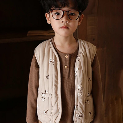 Jesenski dječji prsluk Topli, deblji dječji pamučni prsluk s printom Dječja gornja odjeća Kaput Dječja odjeća Prsluk za dječake i djevojčice