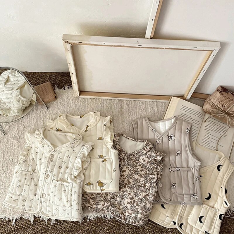 Jesenski dječji prsluk Topli, deblji dječji pamučni prsluk s printom Dječja gornja odjeća Kaput Dječja odjeća Prsluk za dječake i djevojčice