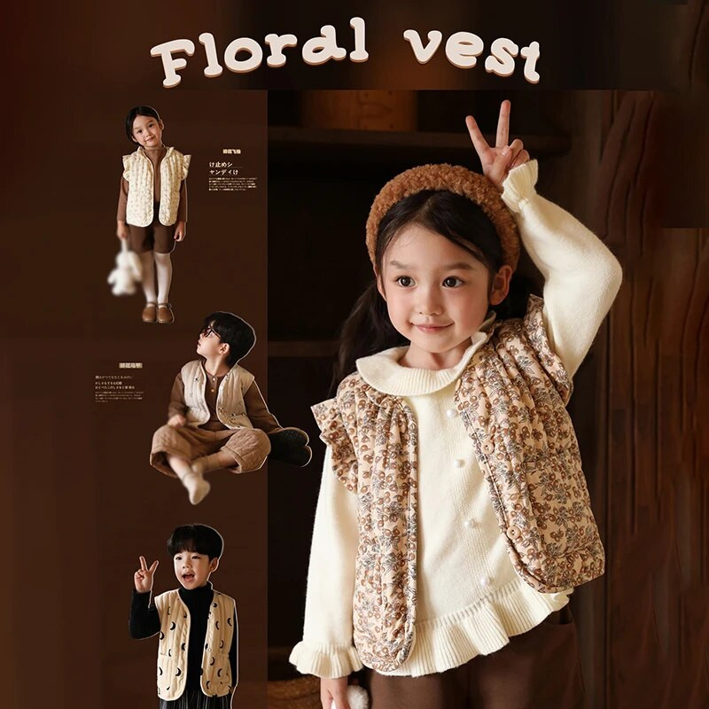 Jesenski dječji prsluk Topli, deblji dječji pamučni prsluk s printom Dječja gornja odjeća Kaput Dječja odjeća Prsluk za dječake i djevojčice