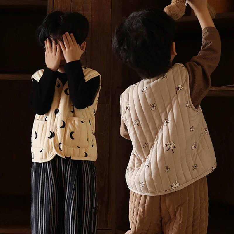 Jesenski dječji prsluk Topli, deblji dječji pamučni prsluk s printom Dječja gornja odjeća Kaput Dječja odjeća Prsluk za dječake i djevojčice