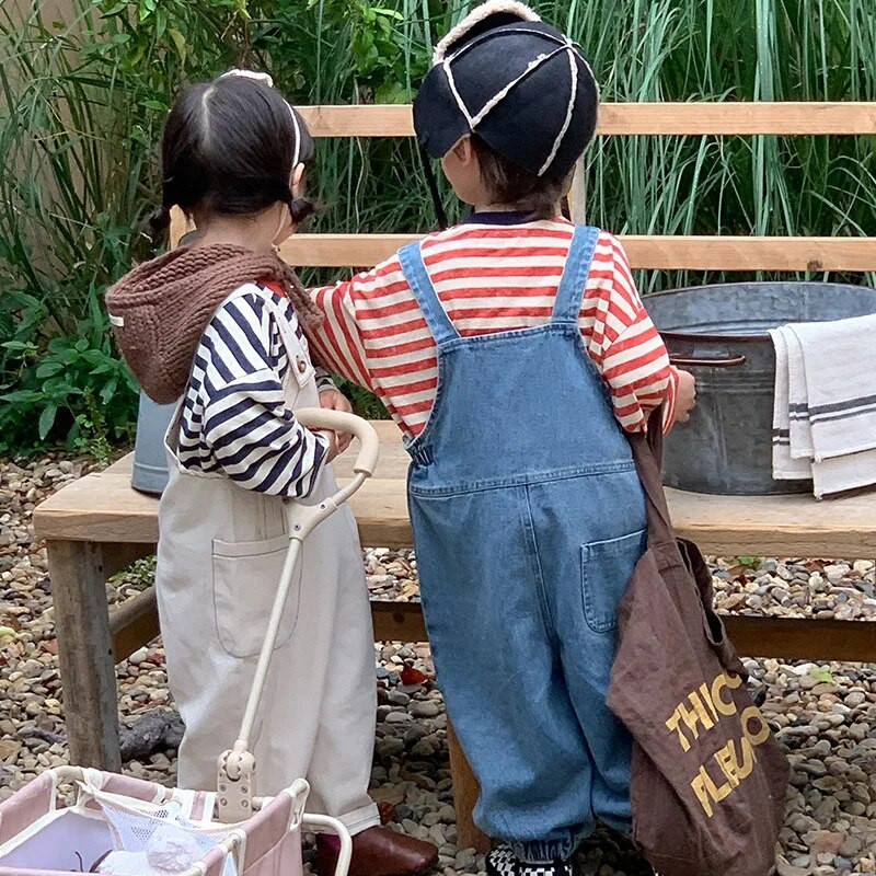 2023 Φθινόπωρο Παιδικές βαμβακερές τζιν φόρμες Αγόρια μονόχρωμο συνονθύλευμα παντελόνι Κοριτσίστικες χαλαρές φόρμες
